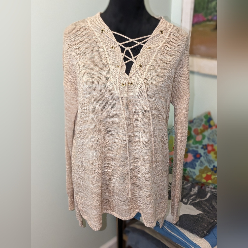 Judith March lightweight gold and tan beach sweater